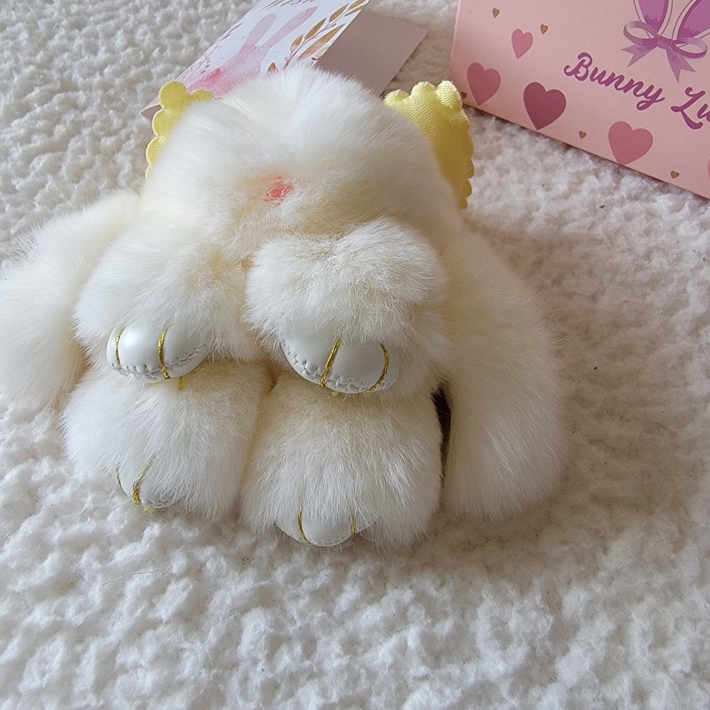 Fluffy Bunny Bag Charm Real Rabbit Fur - Picture 5 of 13